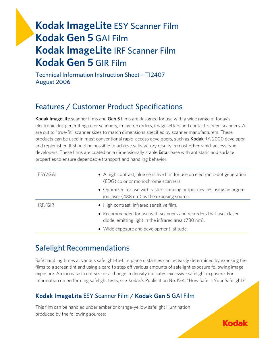 Kodak IMAGELITE GAI User Manual | 8 pages