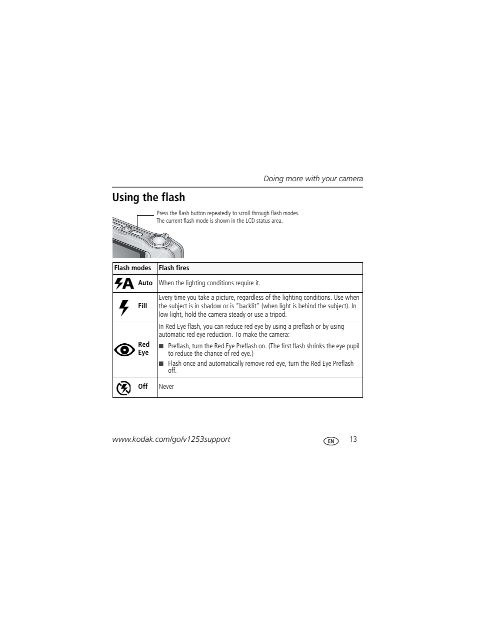 Using the flash | Kodak KLIC-7004 User Manual | Page 13 / 27