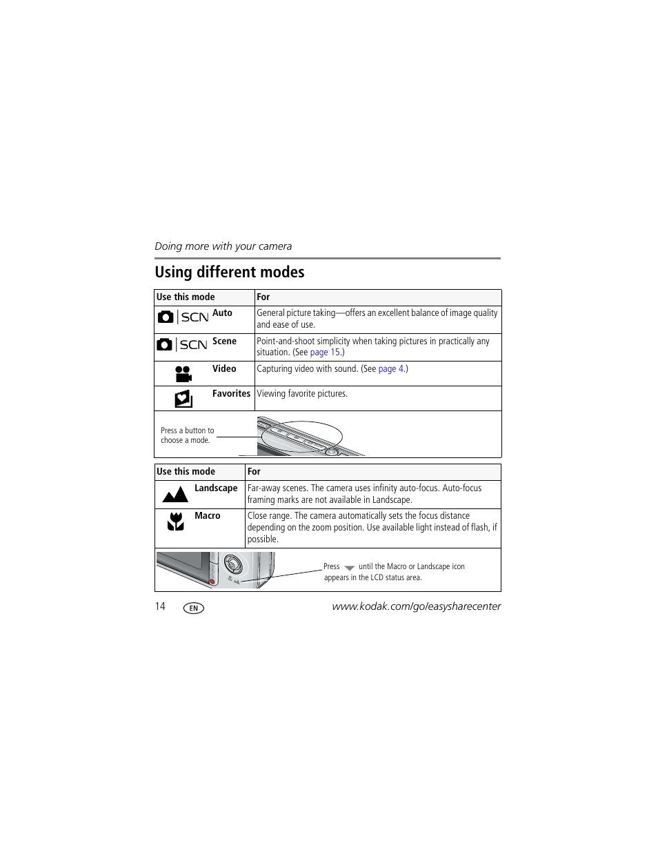 Using different modes | Kodak KLIC-7004 User Manual | Page 14 / 27