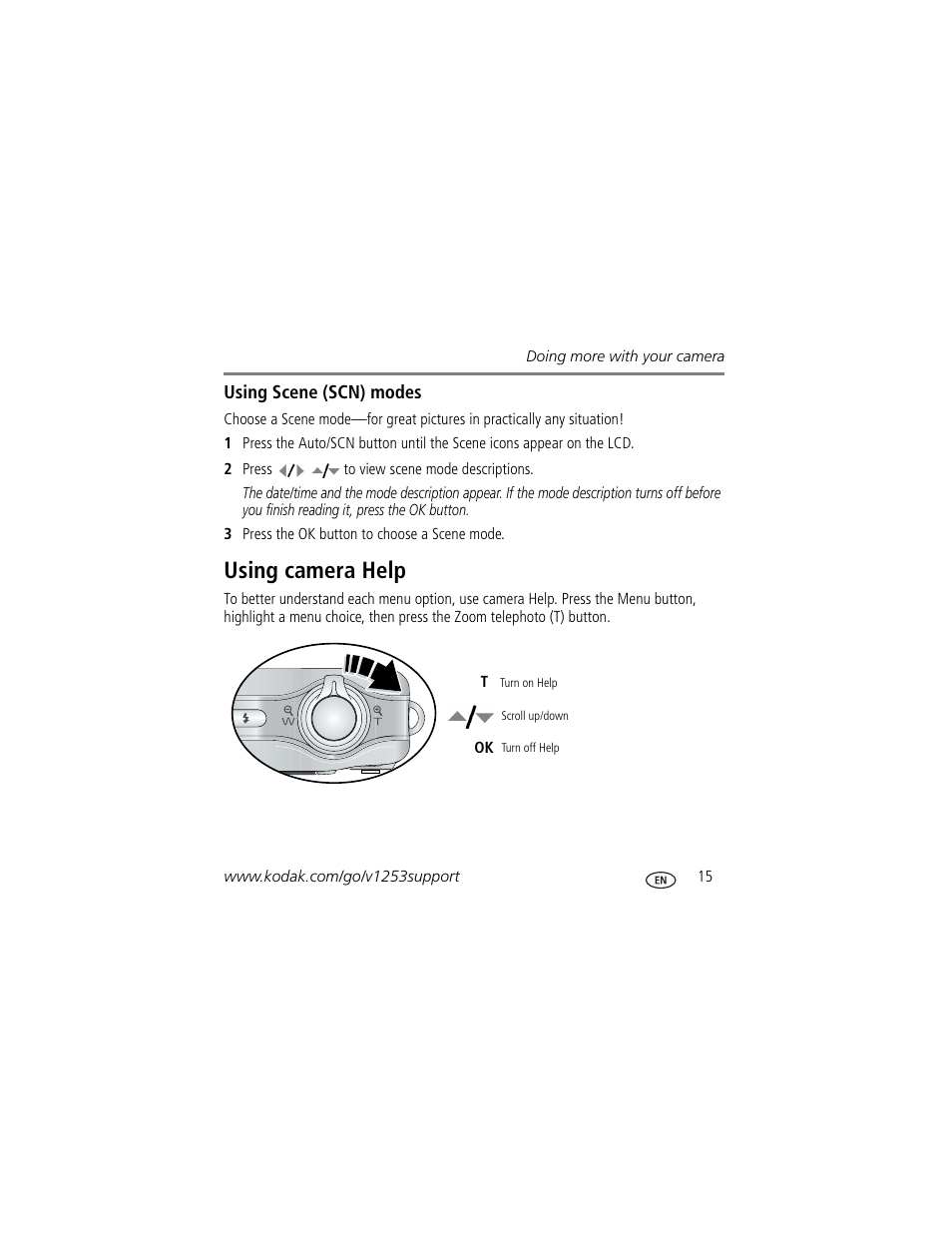 Using camera help | Kodak KLIC-7004 User Manual | Page 15 / 27