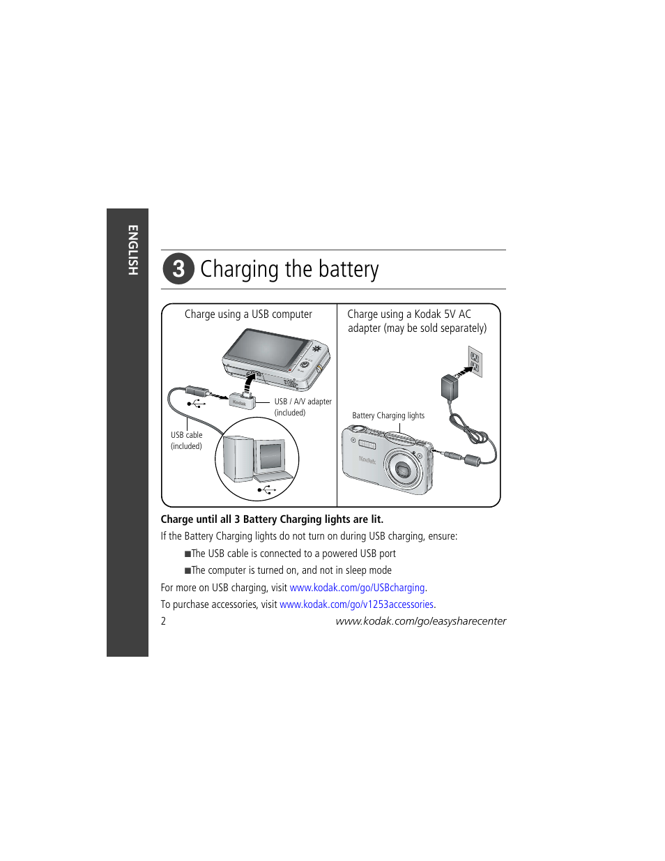 Charging the battery | Kodak KLIC-7004 User Manual | Page 2 / 27
