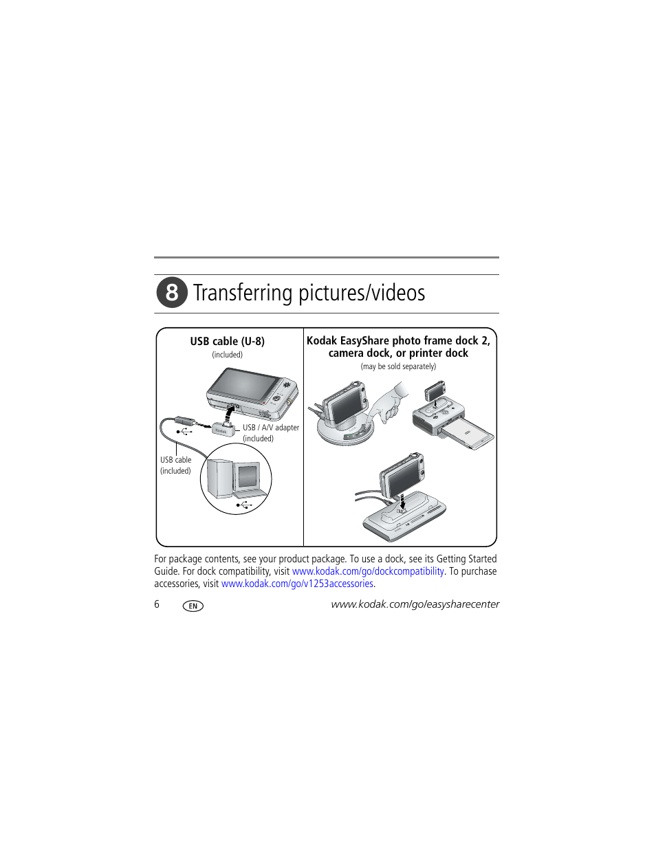 Transferring pictures/videos | Kodak KLIC-7004 User Manual | Page 6 / 27