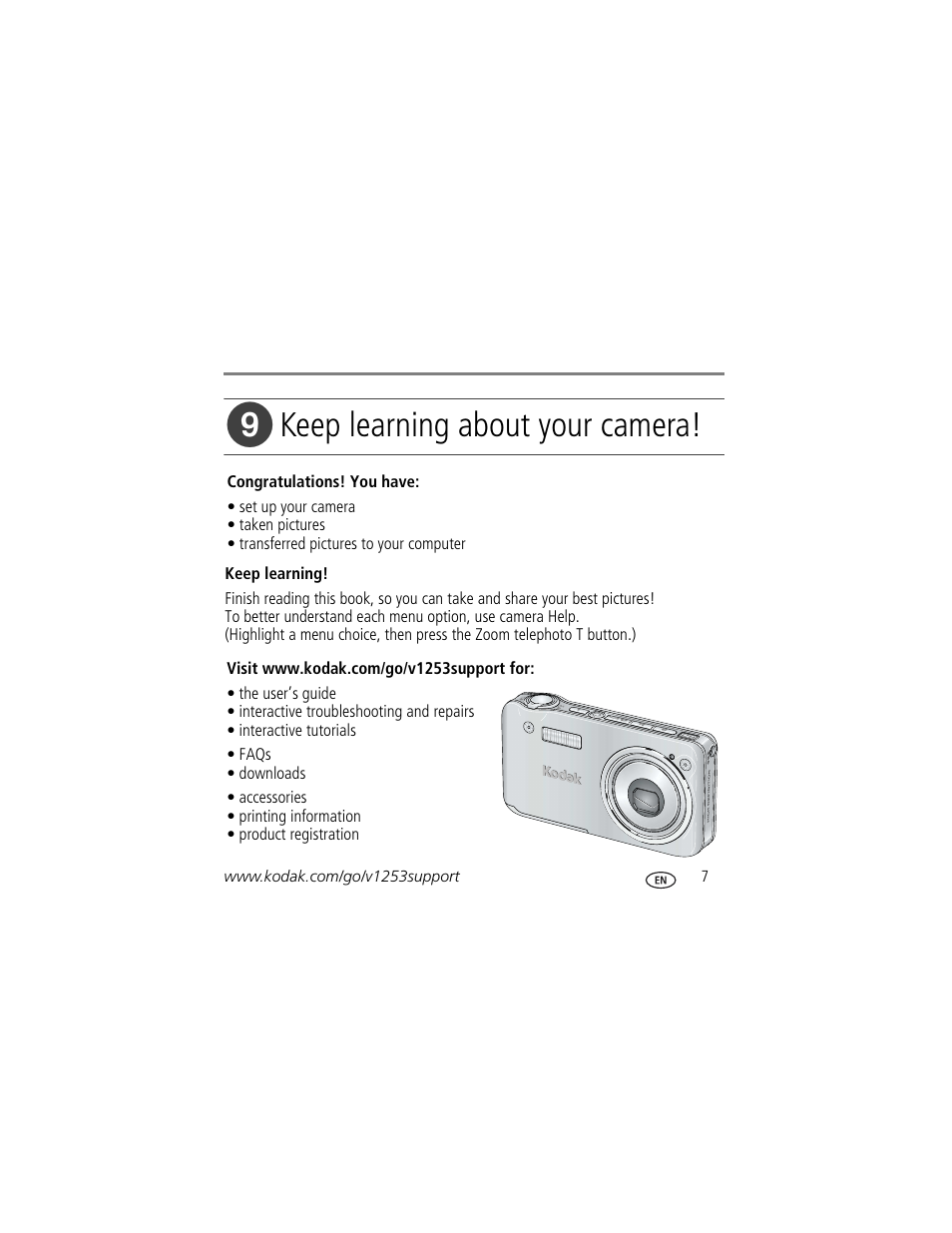 Keep learning about your camera | Kodak KLIC-7004 User Manual | Page 7 / 27