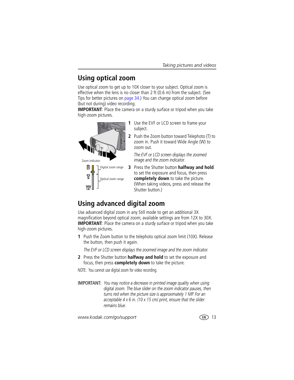 Using optical zoom, Using advanced digital zoom, Using optical zoom using advanced digital zoom | Kodak DX7590 User Manual | Page 21 / 82