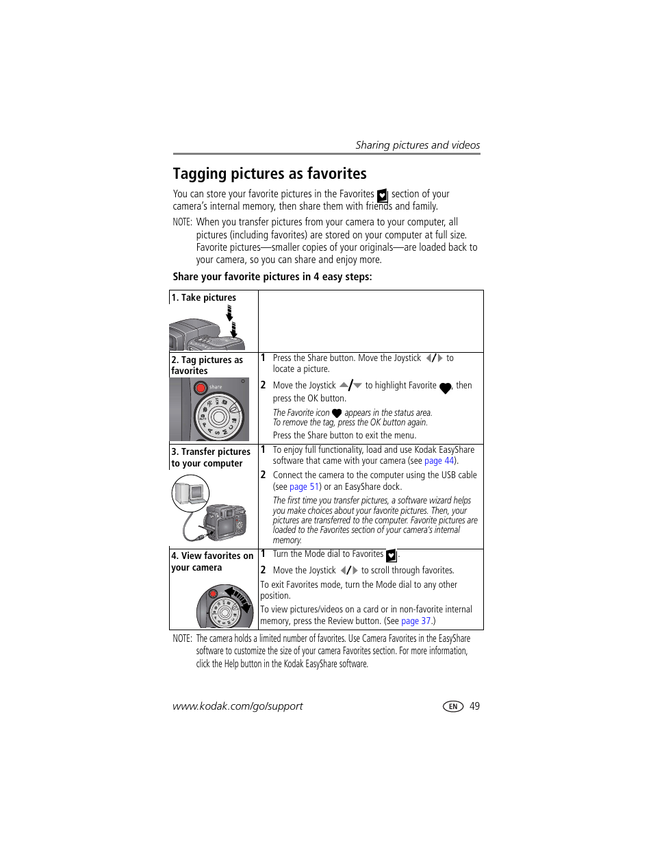 Tagging pictures as favorites | Kodak DX7590 User Manual | Page 57 / 82