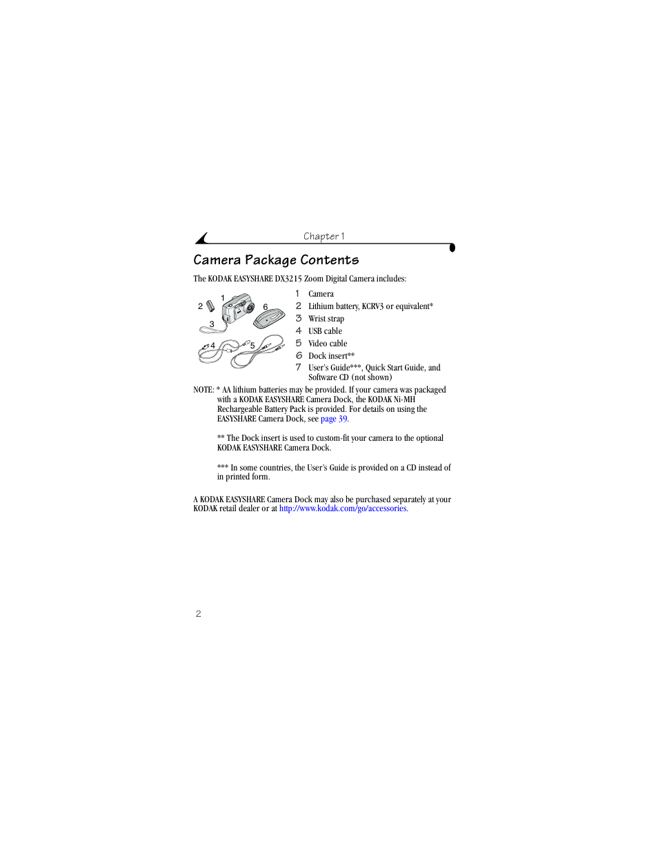 Camera package contents | Kodak DX3215 User Manual | Page 12 / 86