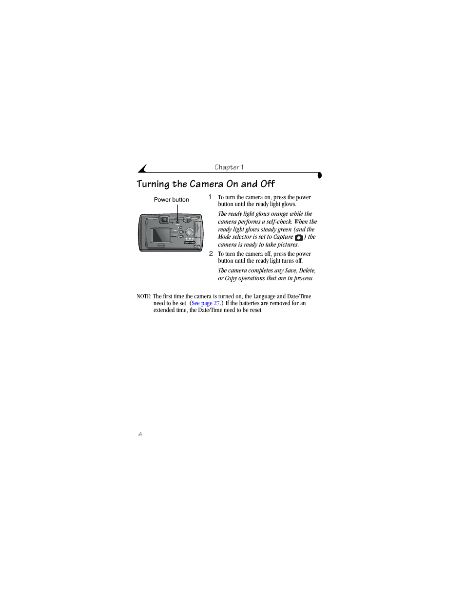 Turning the camera on and off | Kodak DX3215 User Manual | Page 14 / 86
