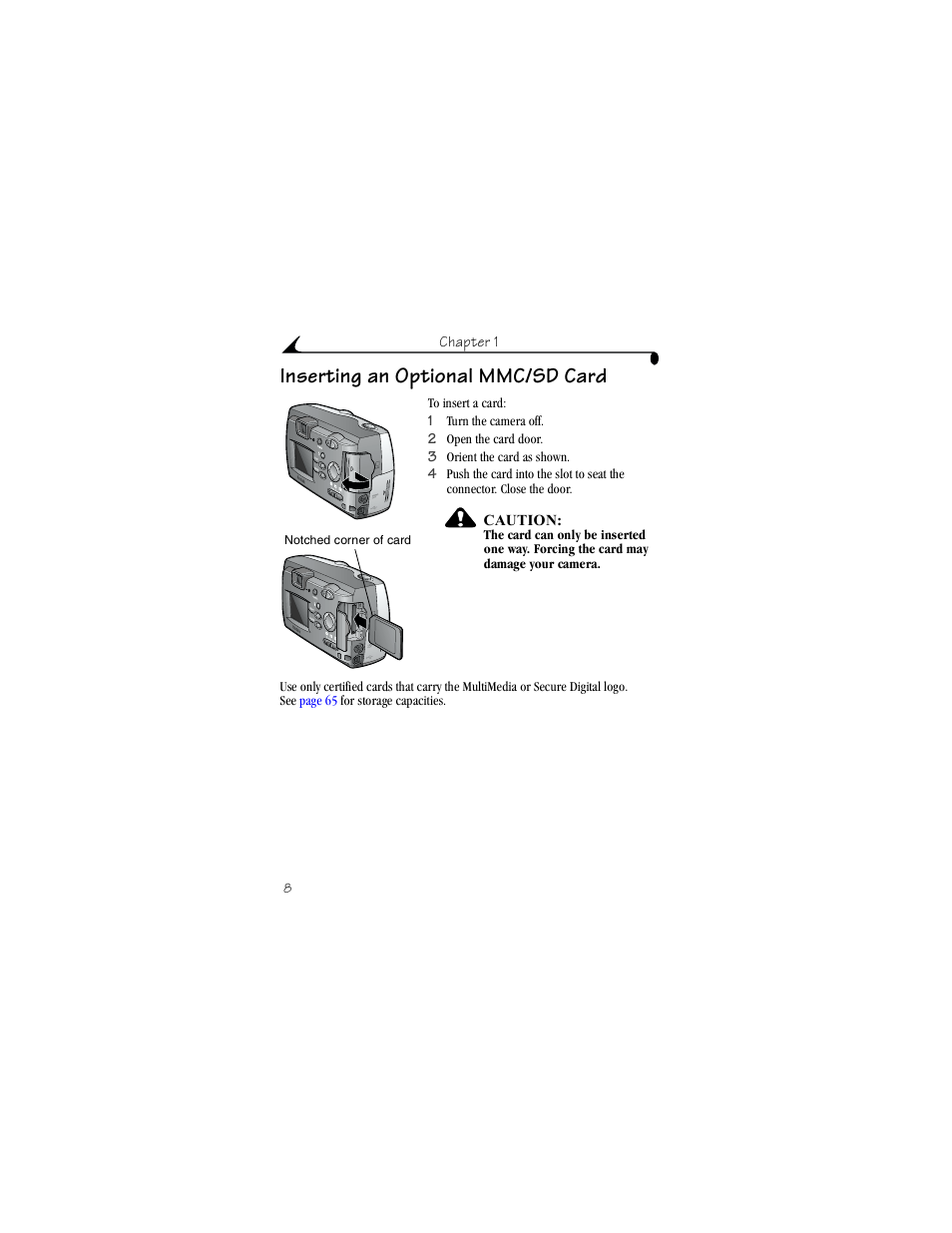Inserting an optional mmc/sd card | Kodak DX3215 User Manual | Page 18 / 86