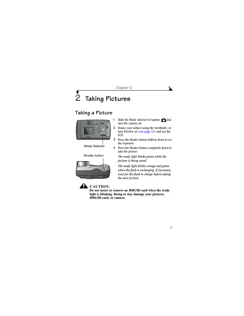 2 taking pictures, Taking a picture, Taking pictures | Kodak DX3215 User Manual | Page 21 / 86