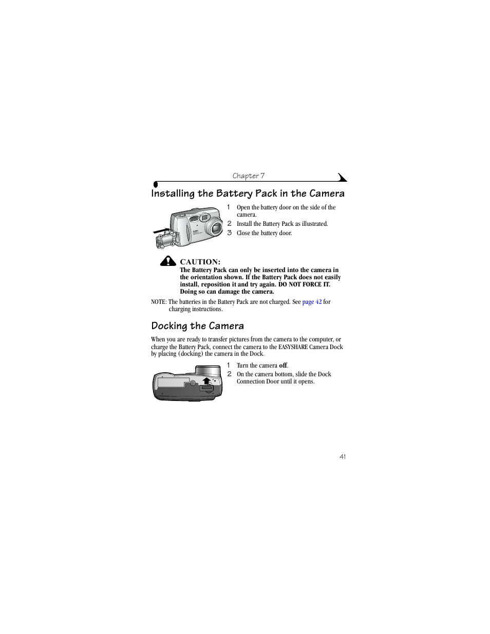 Installing the battery pack in the camera, Docking the camera | Kodak DX3215 User Manual | Page 51 / 86
