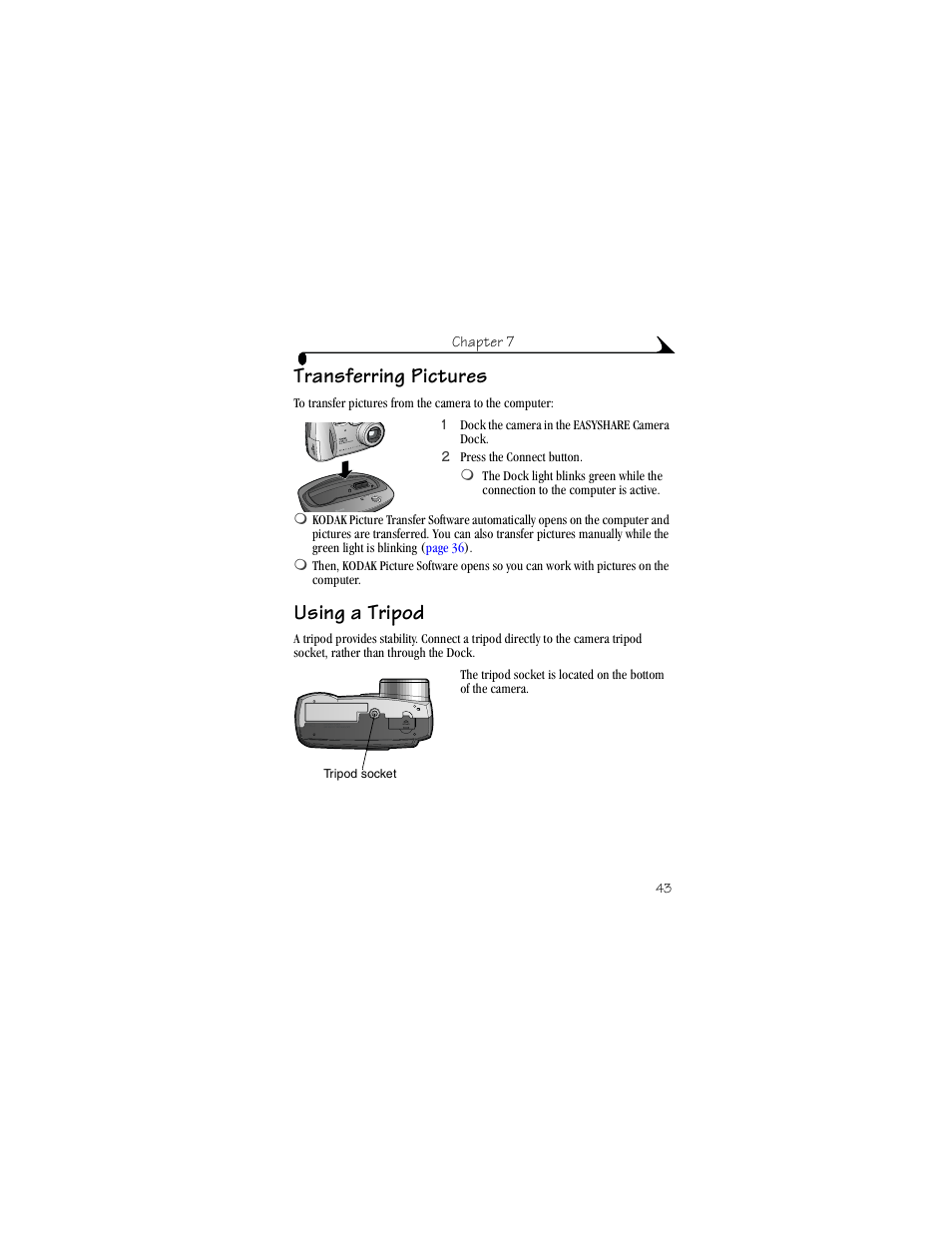 Transferring pictures, Using a tripod, Transferring pictures using a tripod | Kodak DX3215 User Manual | Page 53 / 86