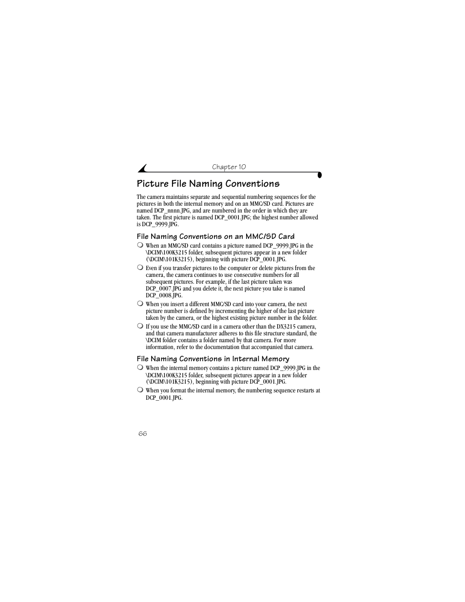 Picture file naming conventions, File naming conventions on an mmc/sd card, File naming conventions in internal memory | Kodak DX3215 User Manual | Page 76 / 86