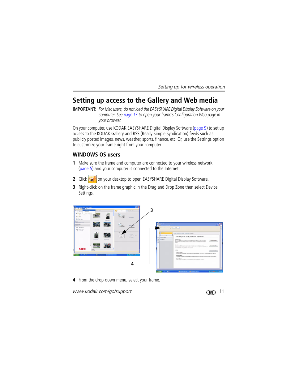 Setting up access to the gallery and web media | Kodak EASYSHARE W1020 User Manual | Page 17 / 79