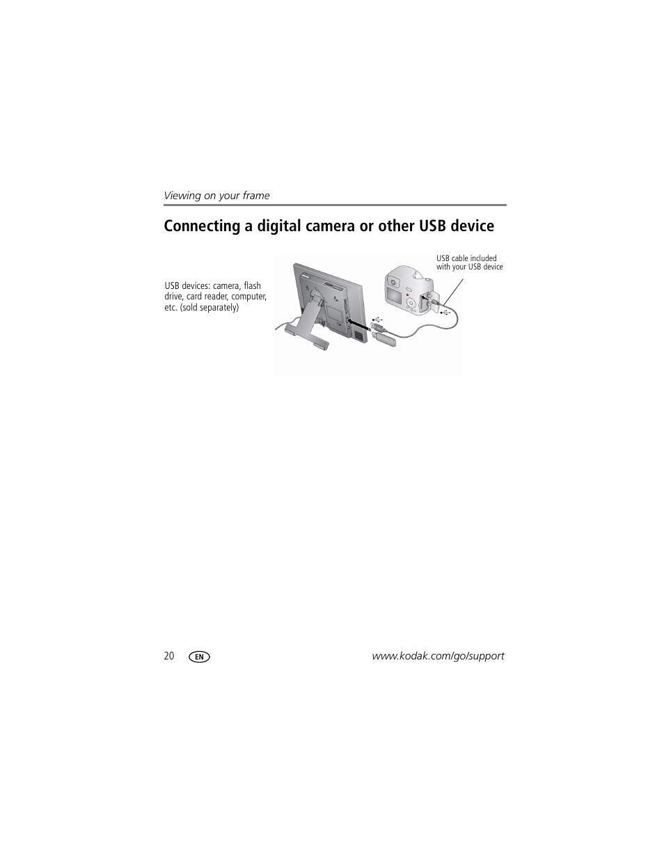 Connecting a digital camera or other usb device | Kodak EASYSHARE W1020 User Manual | Page 26 / 79