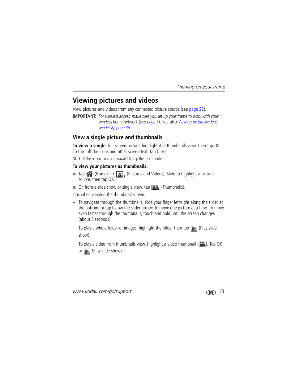 Viewing pictures and videos | Kodak EASYSHARE W1020 User Manual | Page 29 / 79