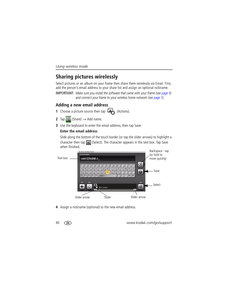 Sharing pictures wirelessly | Kodak EASYSHARE W1020 User Manual | Page 46 / 79