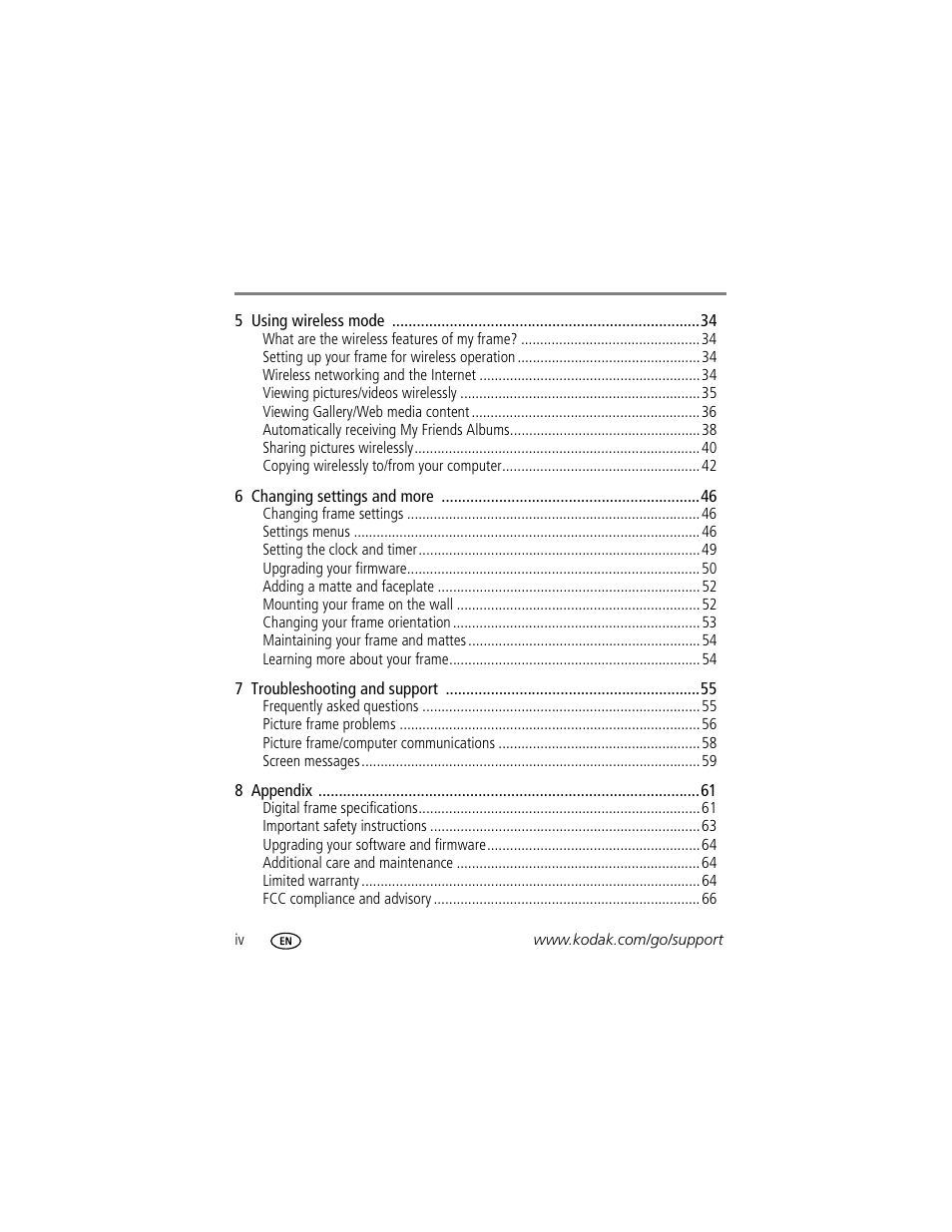 Kodak EASYSHARE W1020 User Manual | Page 6 / 79