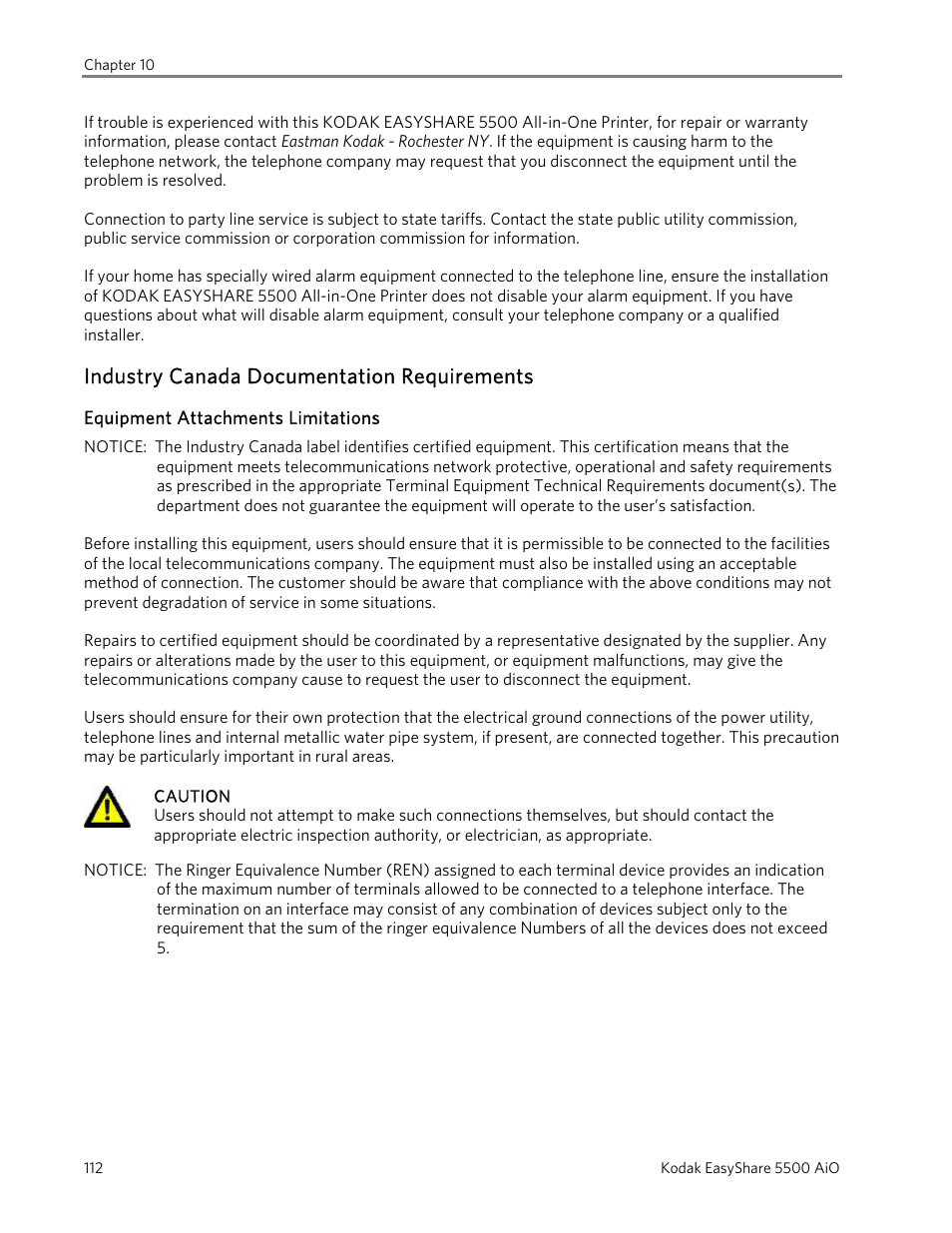 Industry canada documentation requirements, Equipment attachments limitations | Kodak 5500 User Manual | Page 116 / 120