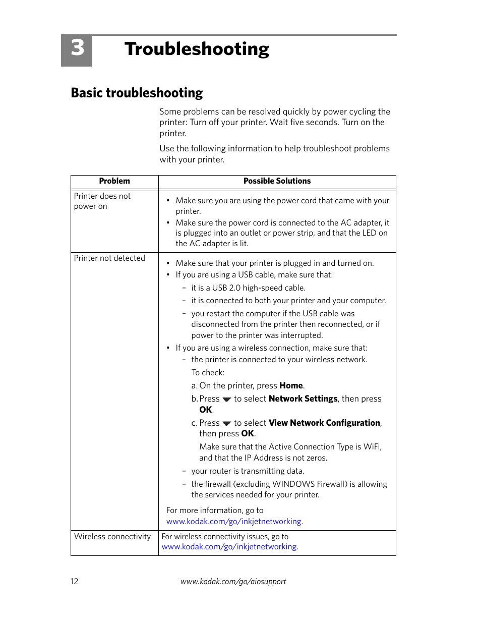 Troubleshooting, Basic troubleshooting, 3 troubleshooting | Kodak C310 User Manual | Page 14 / 20