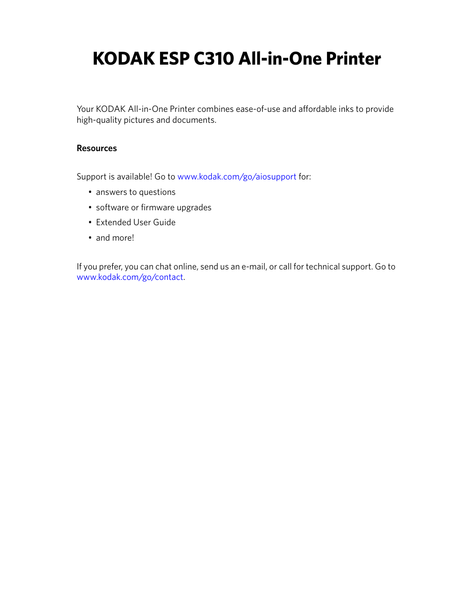 Kodak esp c310 all-in-one printer | Kodak C310 User Manual | Page 2 / 20