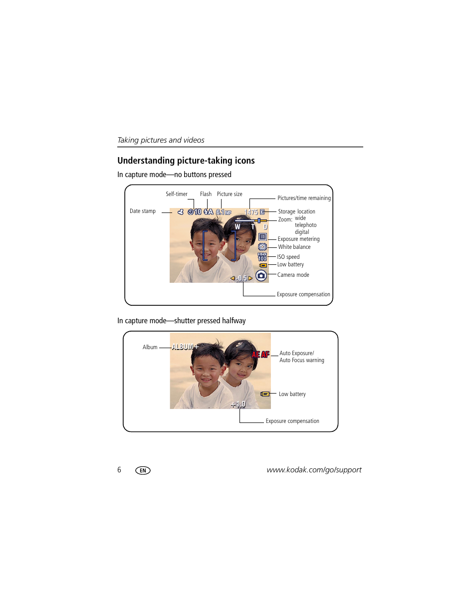 Understanding picture-taking icons | Kodak EASYSHARE C633 User Manual | Page 12 / 69