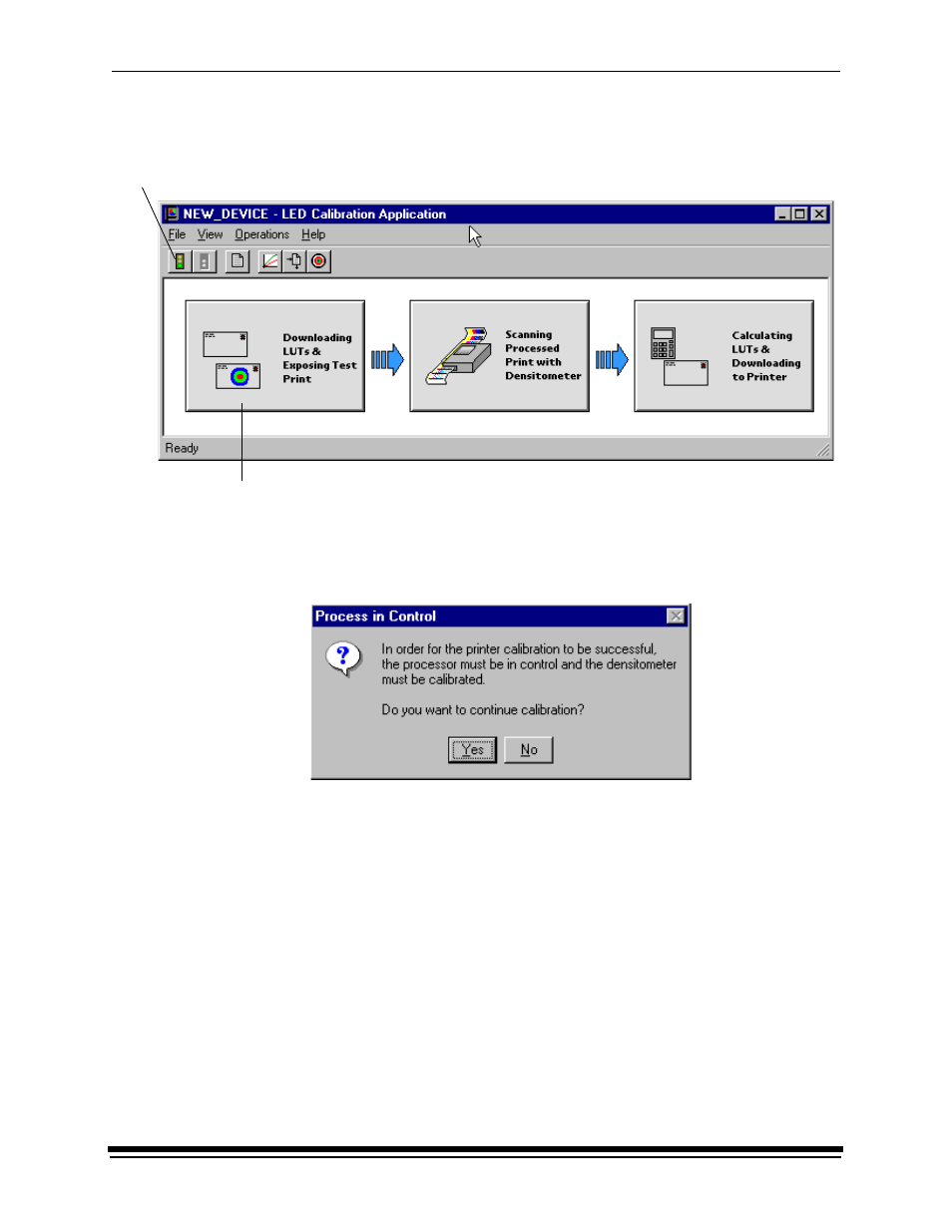 Click the go icon to start the calibration cycle, Click yes | Kodak RP 50 2J0686 User Manual | Page 24 / 198