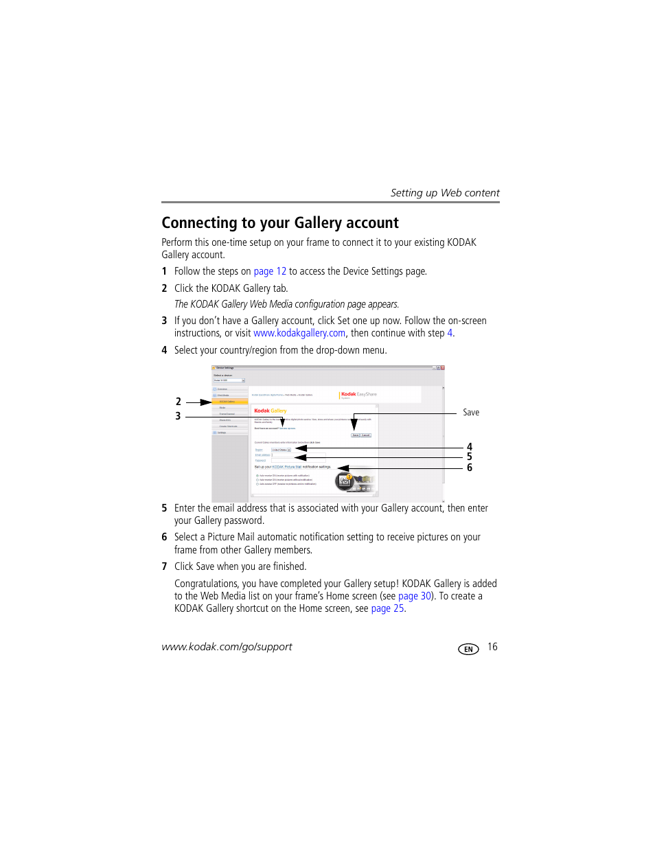 Connecting to your gallery account | Kodak EASYSHARE W820 User Manual | Page 23 / 92