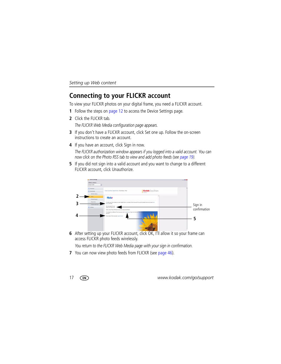 Connecting to your flickr account | Kodak EASYSHARE W820 User Manual | Page 24 / 92