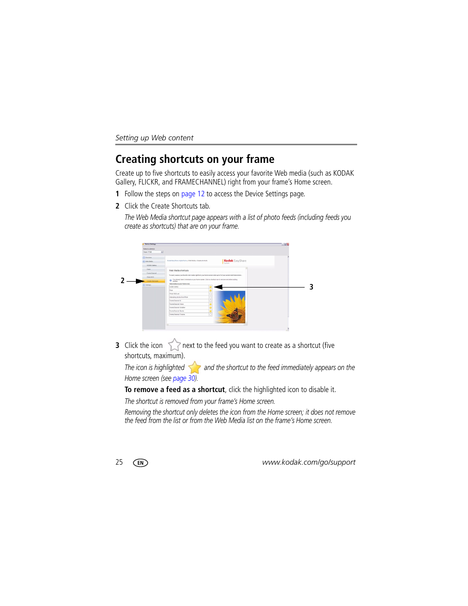 Creating shortcuts on your frame | Kodak EASYSHARE W820 User Manual | Page 32 / 92