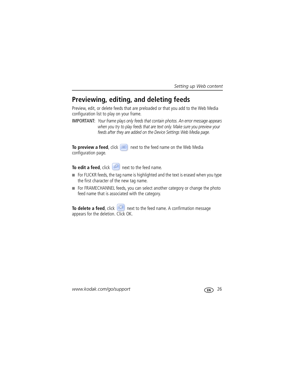 Previewing, editing, and deleting feeds, M. see | Kodak EASYSHARE W820 User Manual | Page 33 / 92