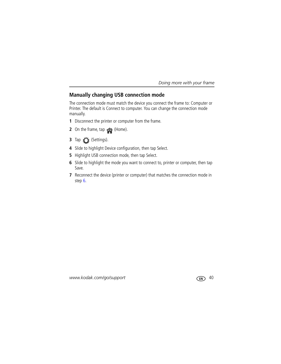 Manually changing usb connection mode | Kodak EASYSHARE W820 User Manual | Page 47 / 92