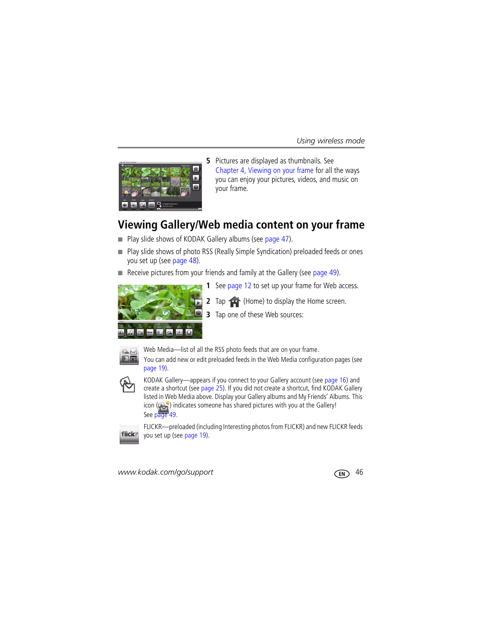 Viewing gallery/web media content on your frame | Kodak EASYSHARE W820 User Manual | Page 53 / 92