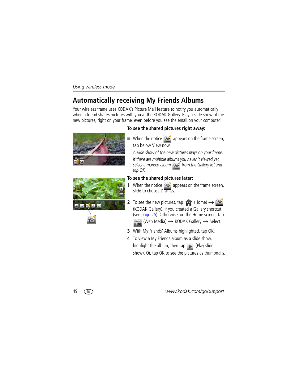Automatically receiving my friends albums | Kodak EASYSHARE W820 User Manual | Page 56 / 92