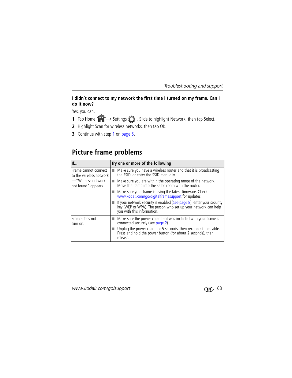Picture frame problems | Kodak EASYSHARE W820 User Manual | Page 75 / 92