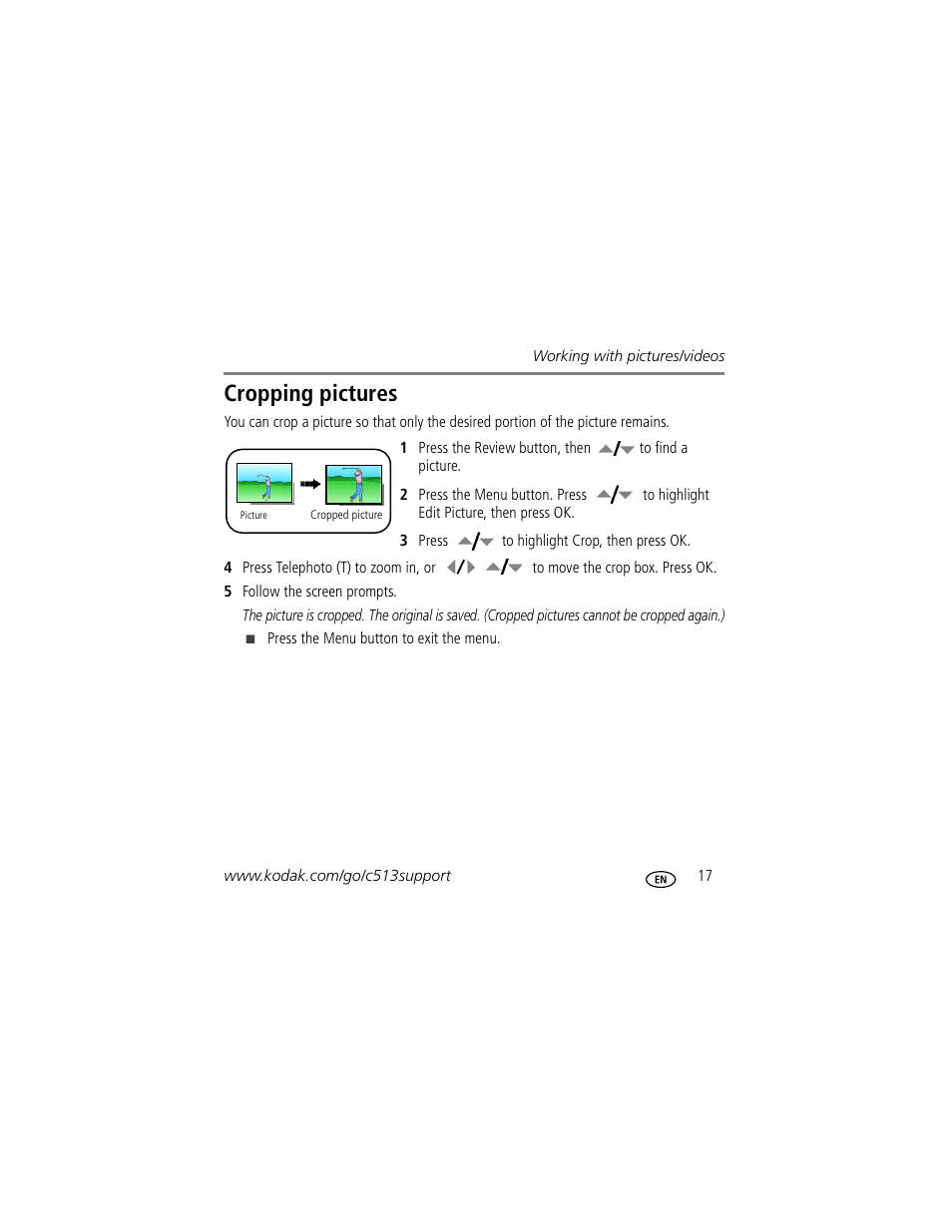 Cropping pictures | Kodak C513 User Manual | Page 17 / 26