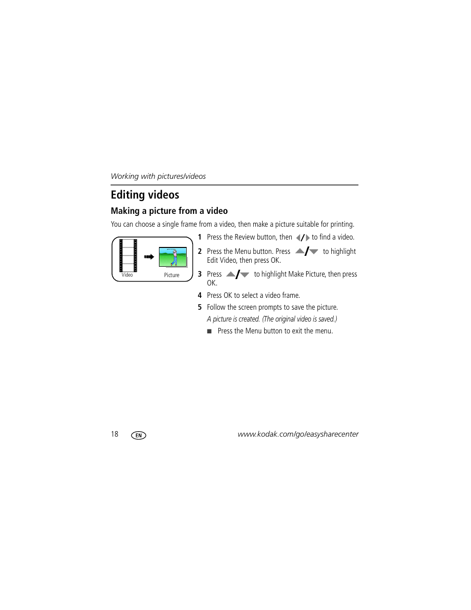 Editing videos | Kodak C513 User Manual | Page 18 / 26