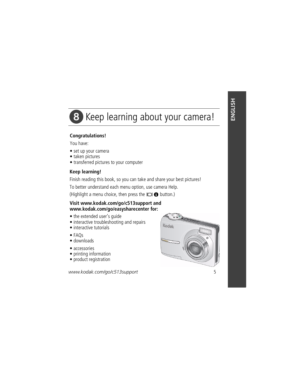 Keep learning about your camera | Kodak C513 User Manual | Page 5 / 26
