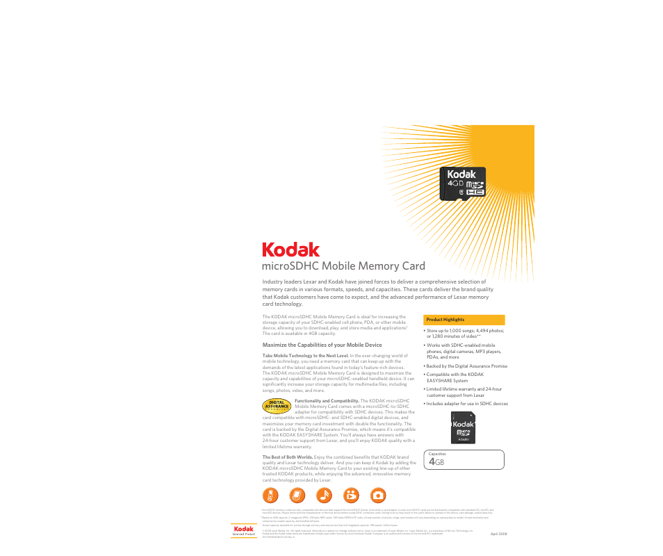 Kodak DS KSDMI4GBCSCAD User Manual | 1 page