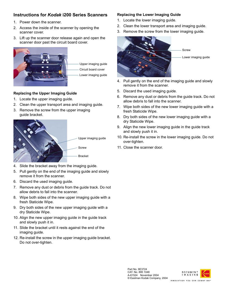 Instructions for kodak i200 series scanners | Kodak I100 User Manual | Page 2 / 2