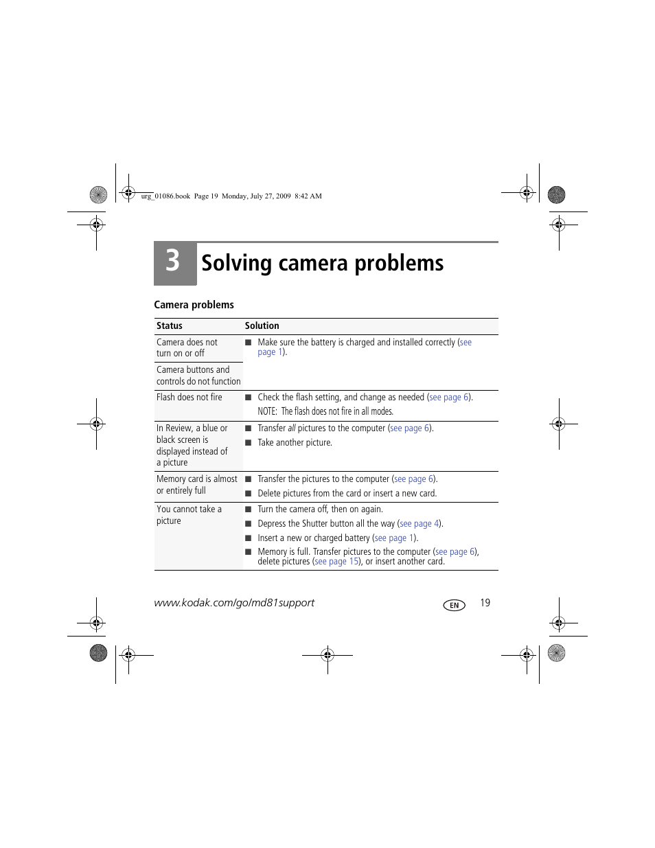 Solving camera problems | Kodak KLIC-7003 User Manual | Page 19 / 23