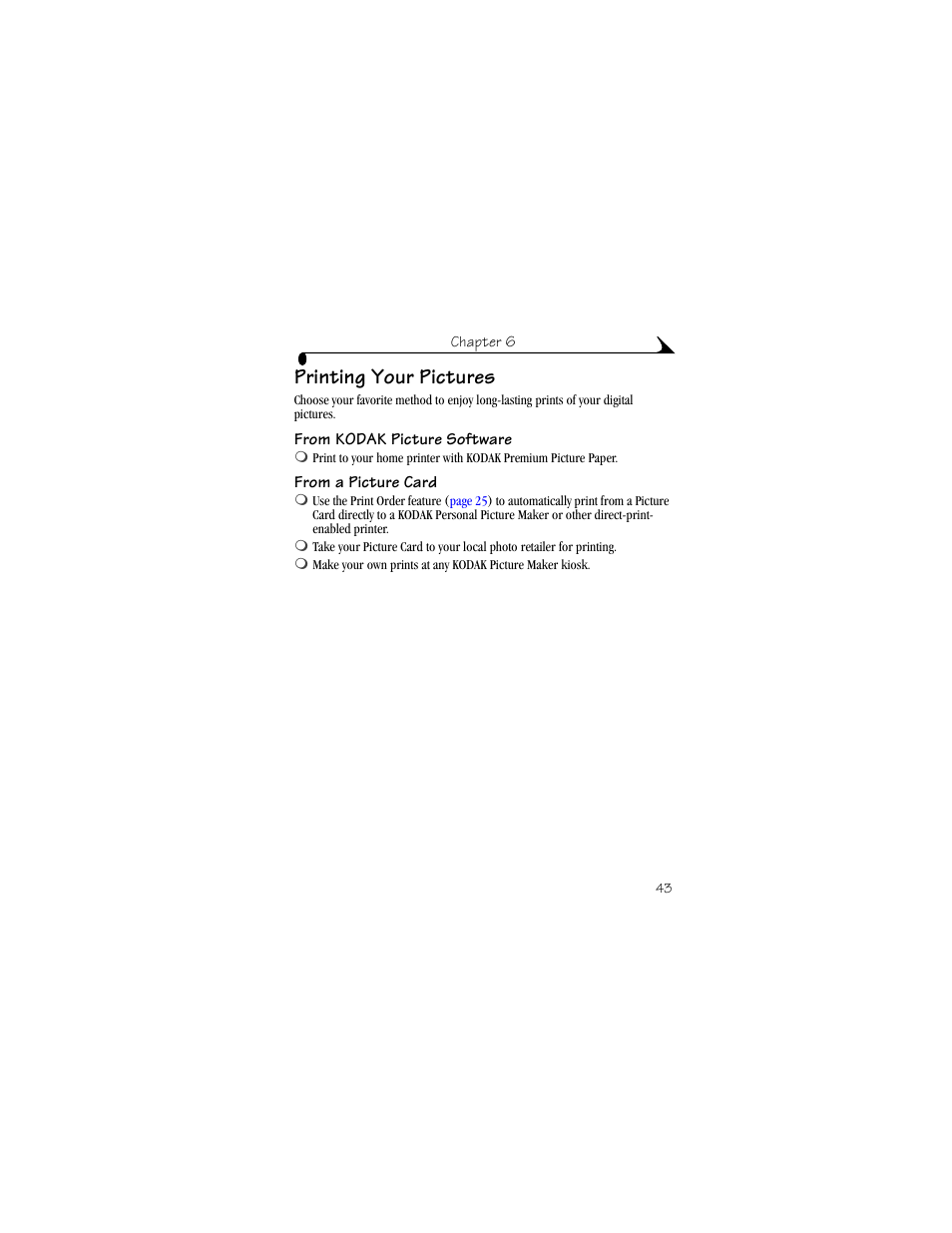 Printing your pictures, From kodak picture software, From a picture card | Kodak DX3500 User Manual | Page 51 / 92