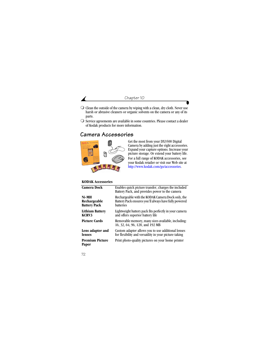 Camera accessories | Kodak DX3500 User Manual | Page 80 / 92