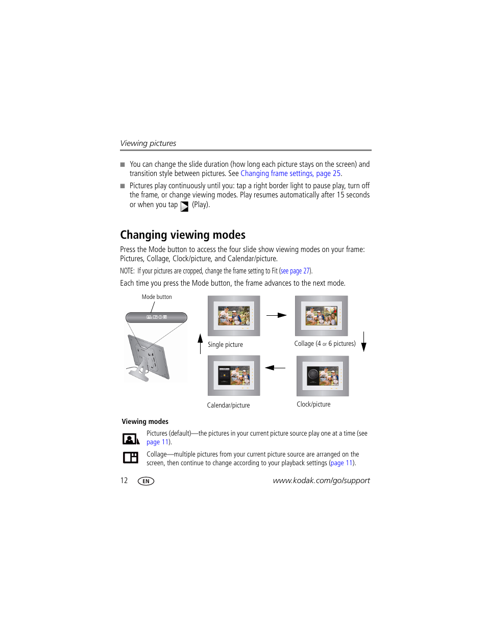 Changing viewing modes | Kodak P730M User Manual | Page 18 / 52
