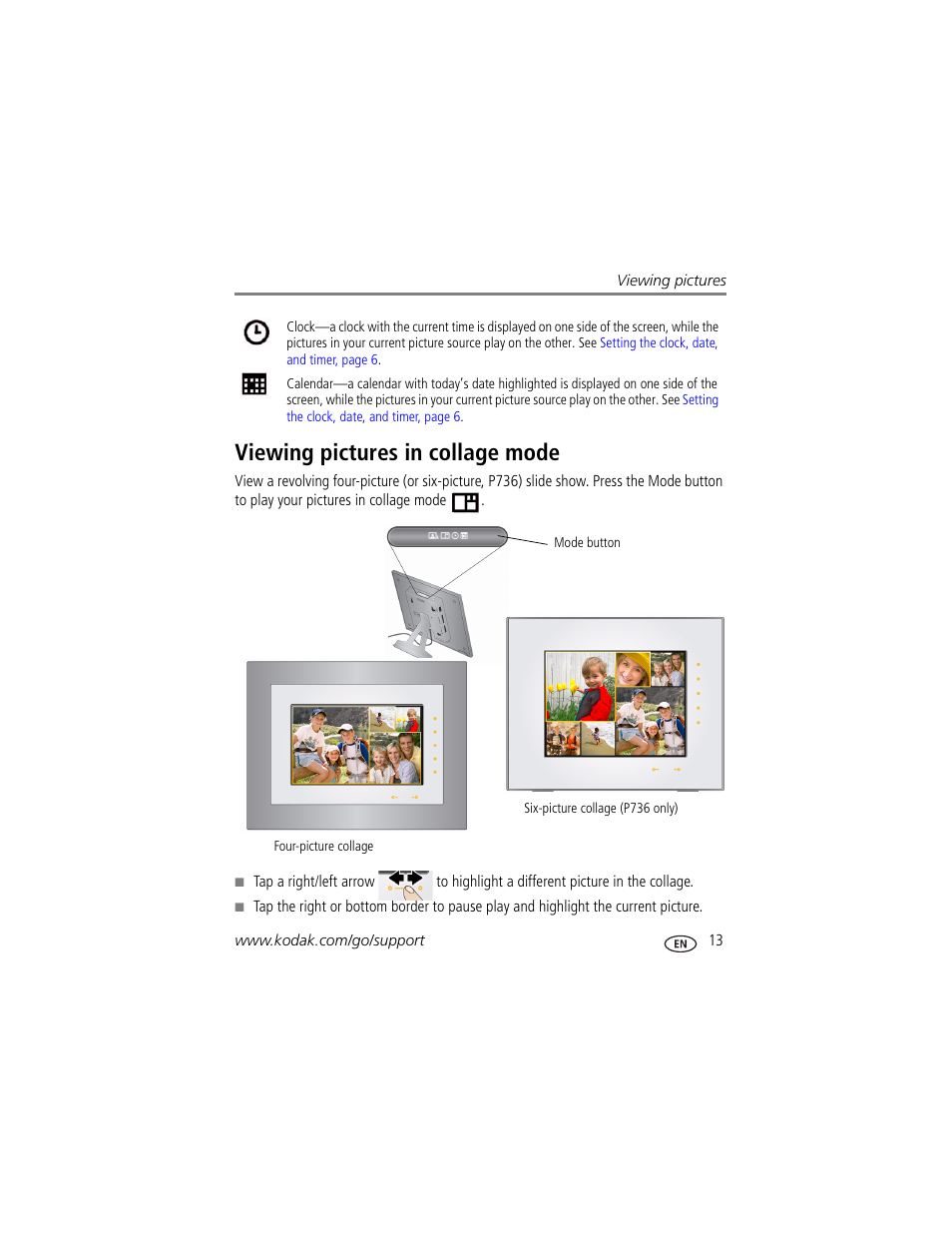 Viewing pictures in collage mode | Kodak P730M User Manual | Page 19 / 52
