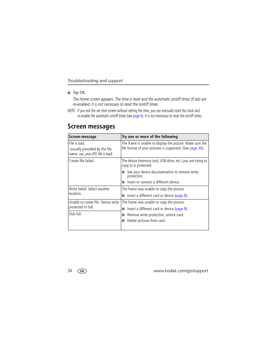 Screen messages | Kodak P730M User Manual | Page 40 / 52