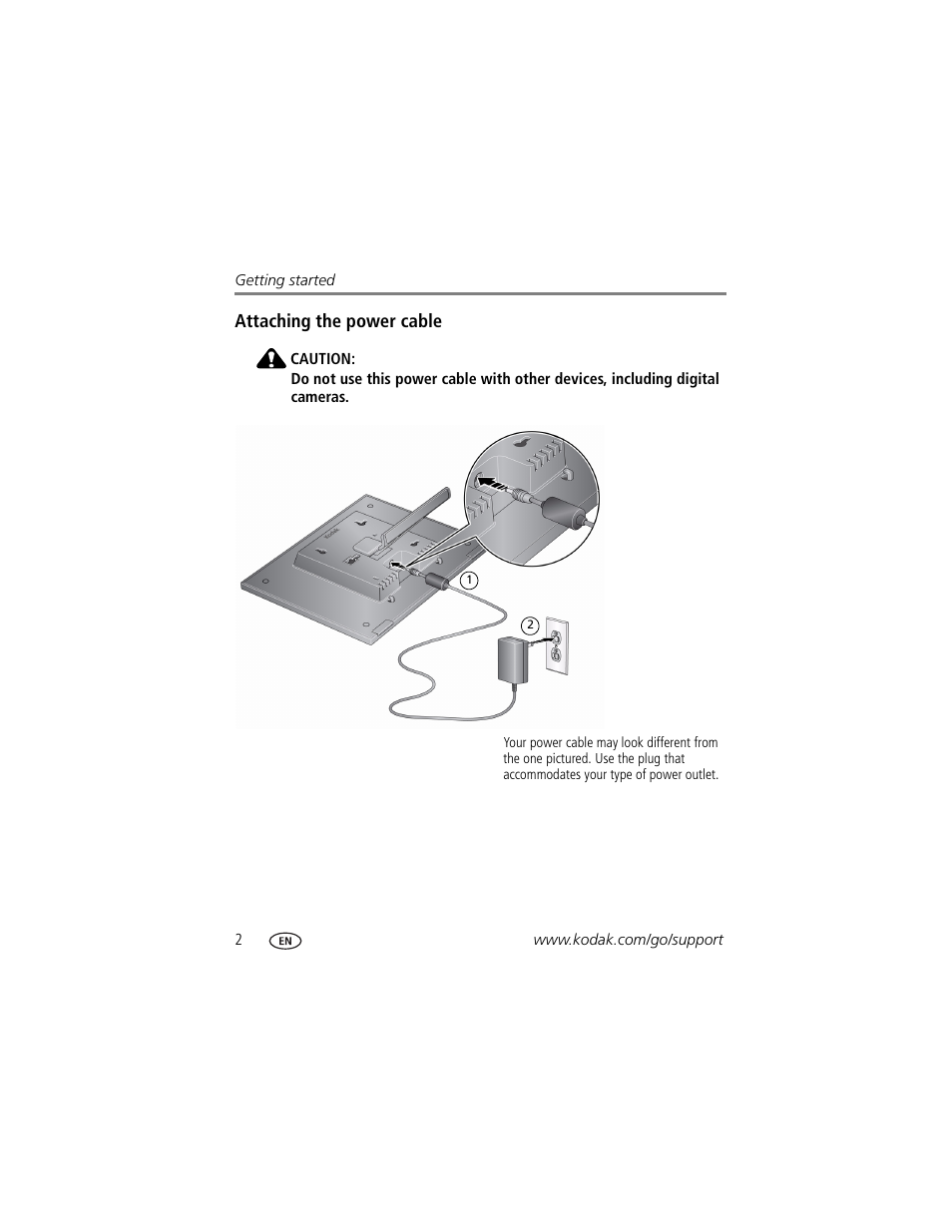 Attaching the power cable | Kodak P730M User Manual | Page 8 / 52