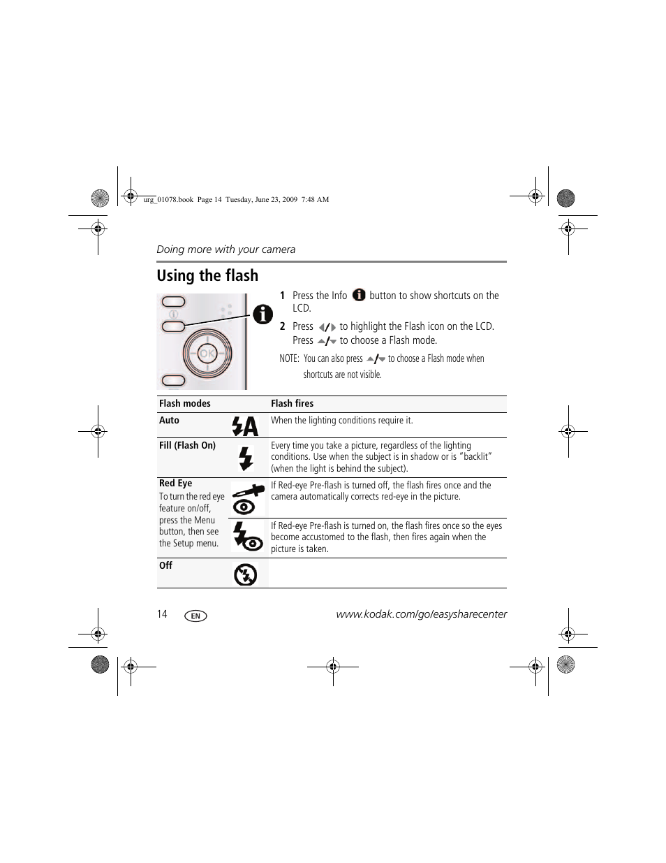 Using the flash | Kodak EASYSHARE CD14 User Manual | Page 14 / 26