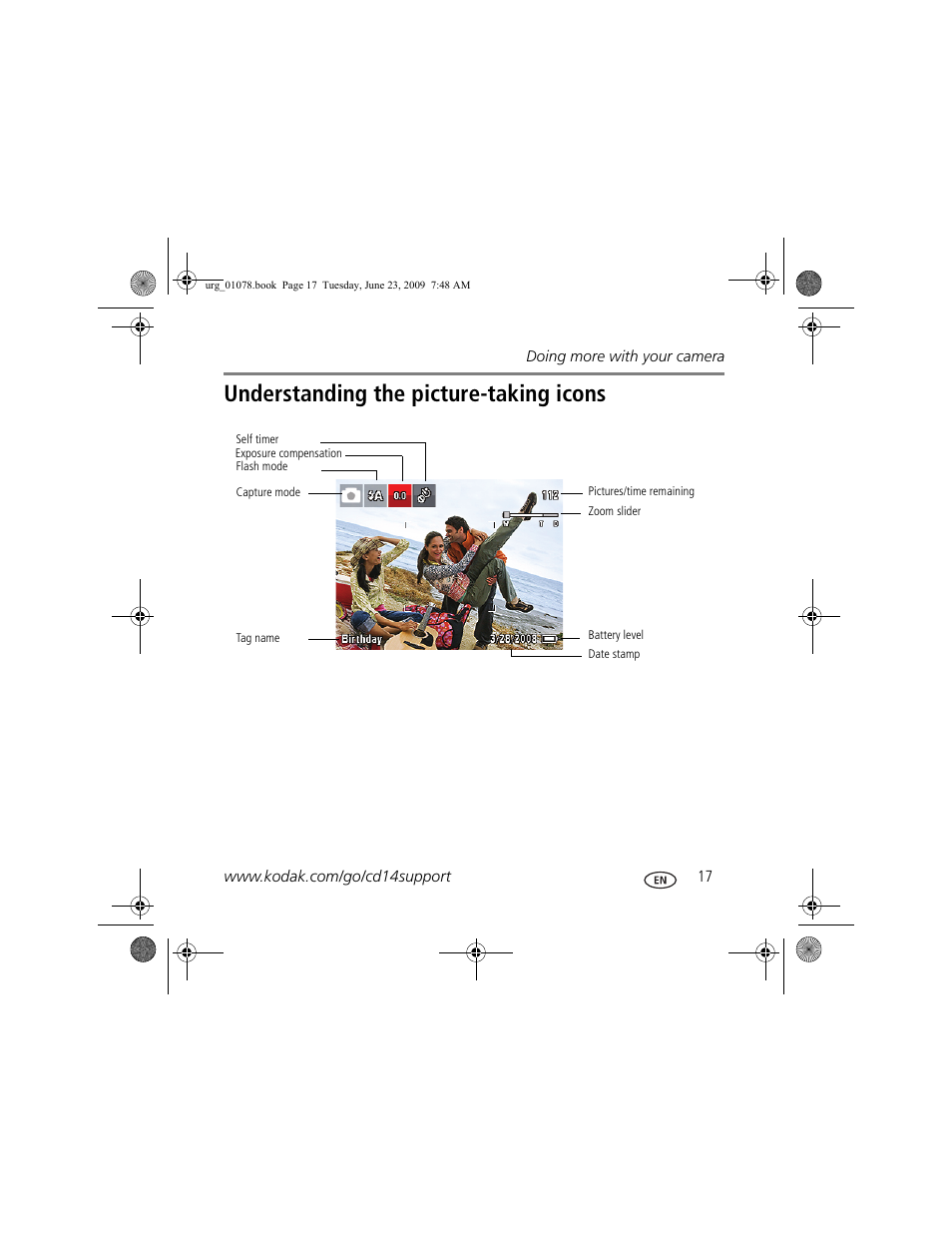 Understanding the picture-taking icons | Kodak EASYSHARE CD14 User Manual | Page 17 / 26