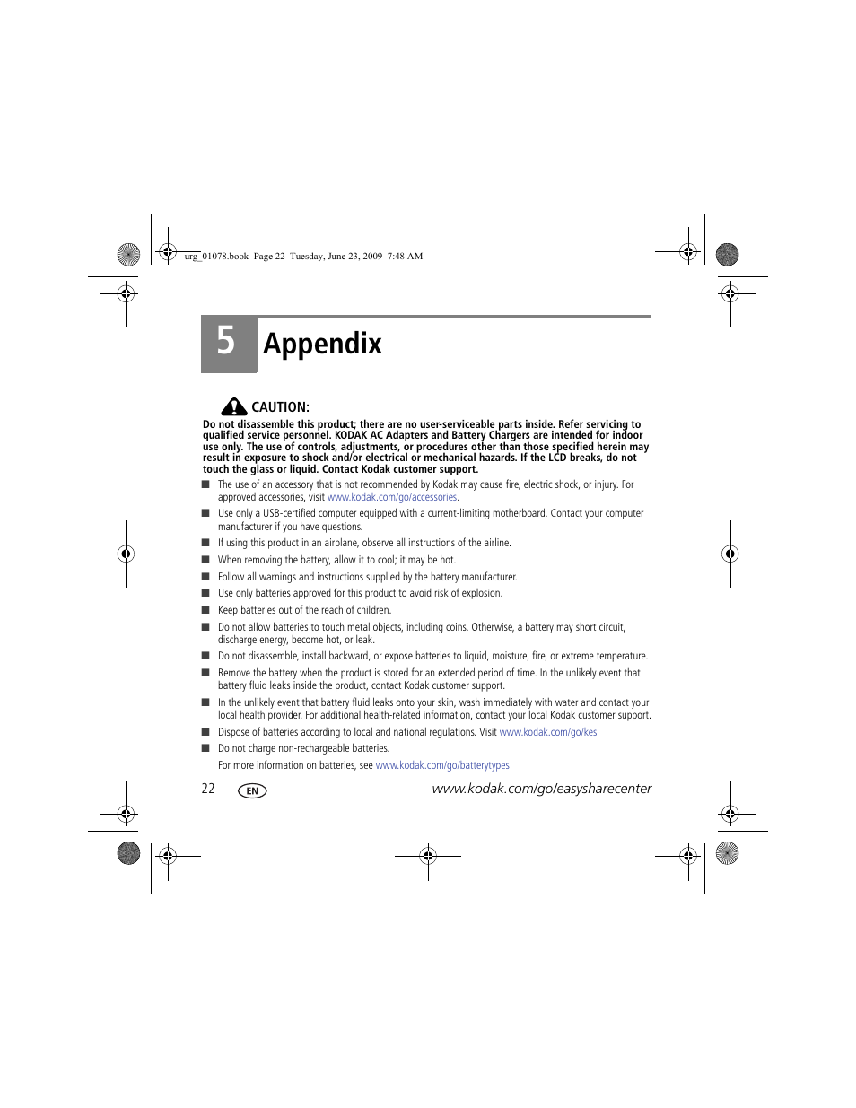 Appendix | Kodak EASYSHARE CD14 User Manual | Page 22 / 26