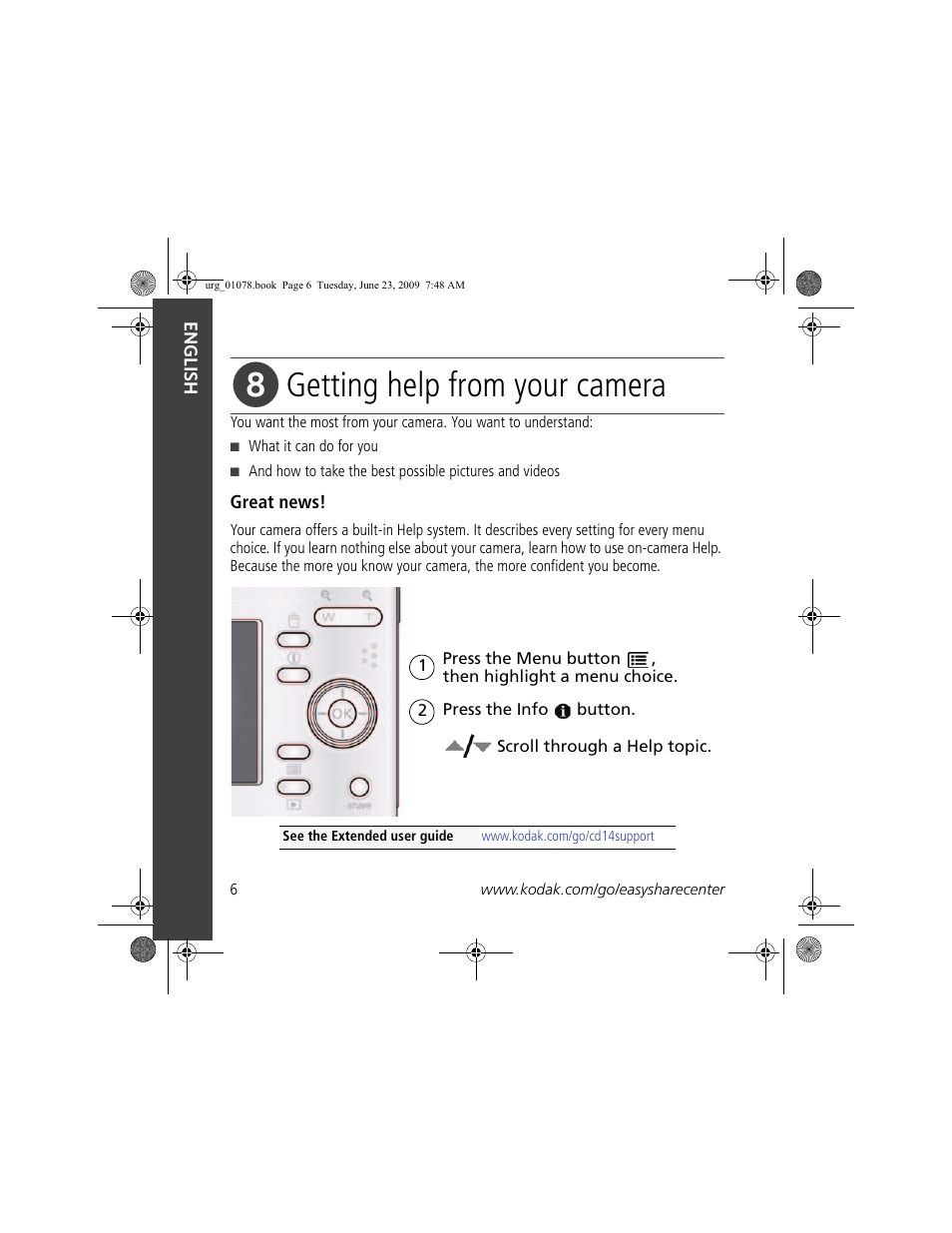 Getting help from your camera | Kodak EASYSHARE CD14 User Manual | Page 6 / 26